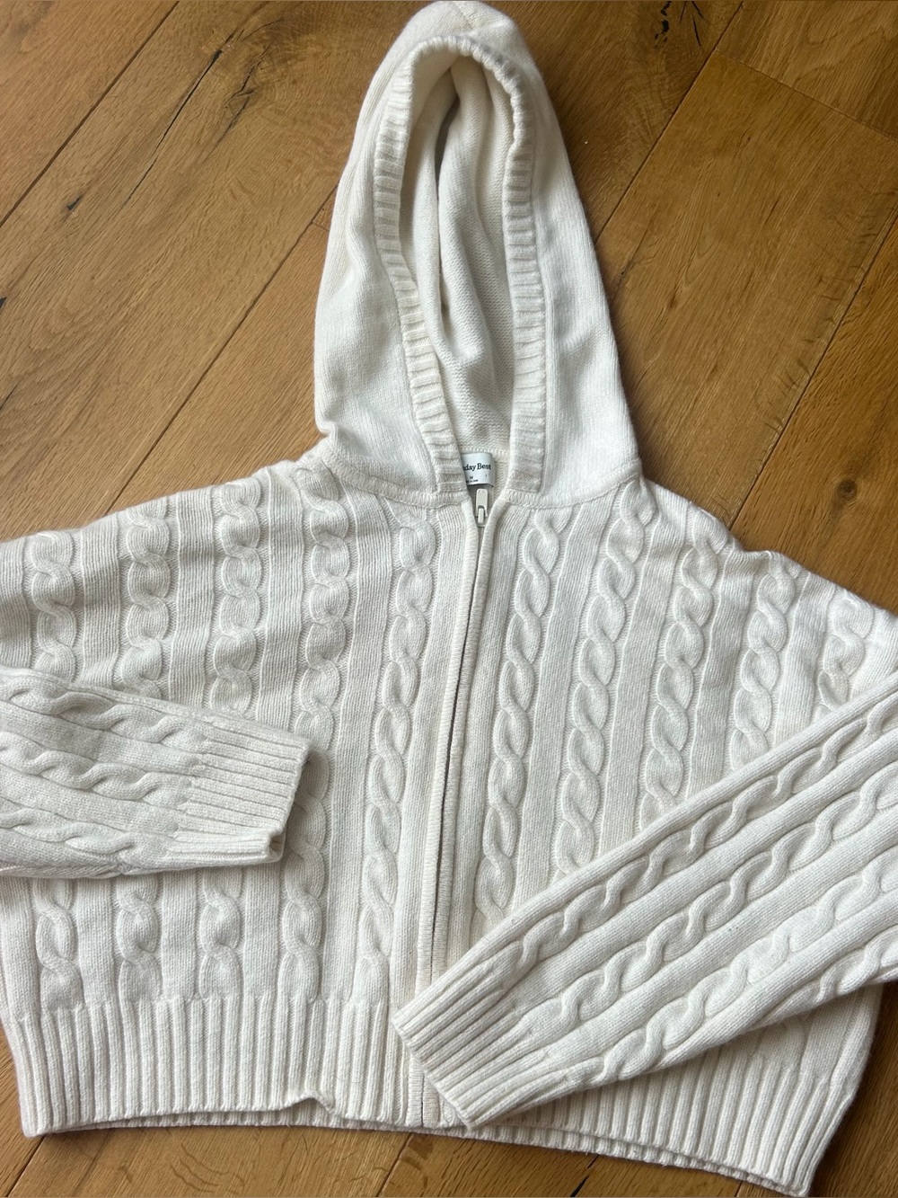 Aritzia Cream Cable Knit Zip Hoodie